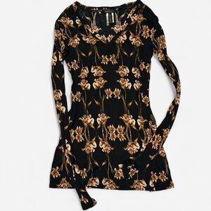 BCBGMaxAzria Black and Brown Floral Long Sleeve Dress